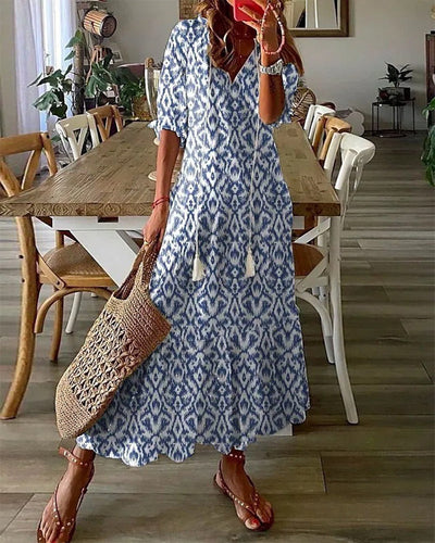 Laura | Maxikleid Sommer Elegante A-Linie mit V-Ausschnitt, Atmungsaktives Material