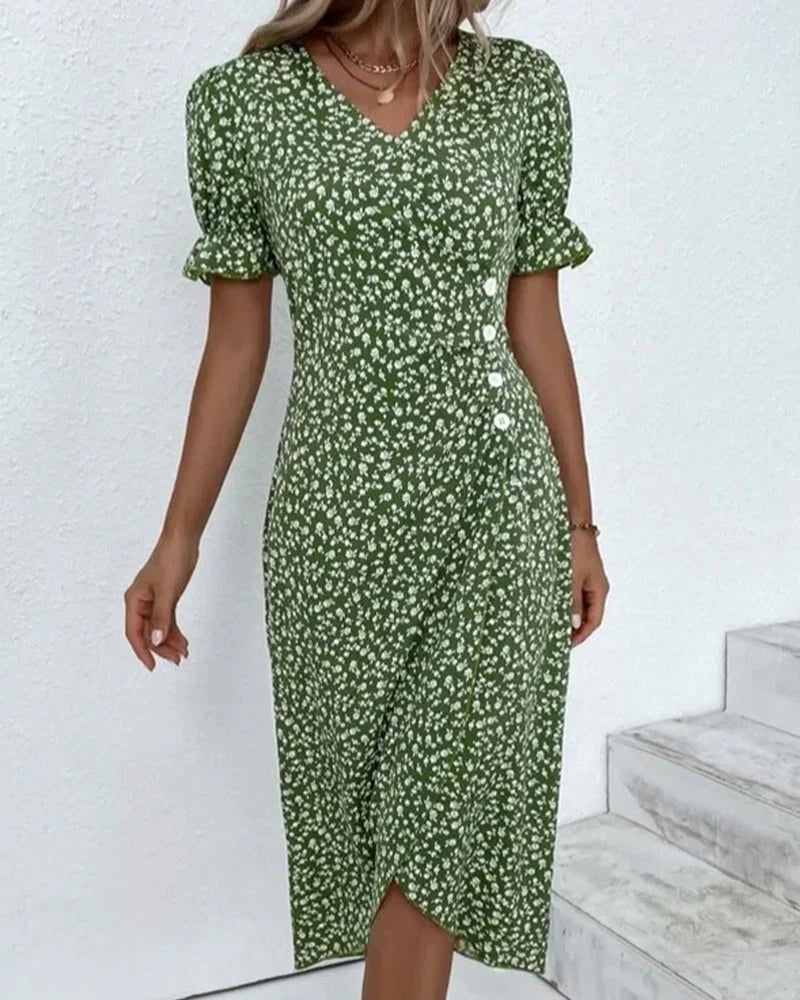 Karla | Blumenkleid  mit Kurzärmel und Blumendruck für Frühling