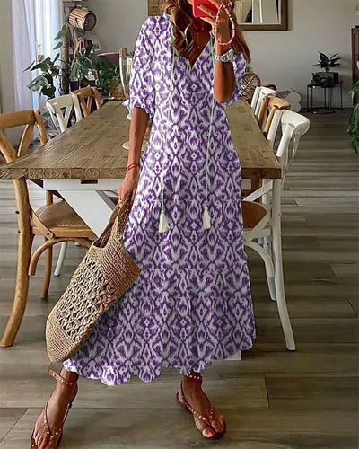 Laura | Maxikleid Sommer Elegante A-Linie mit V-Ausschnitt, Atmungsaktives Material