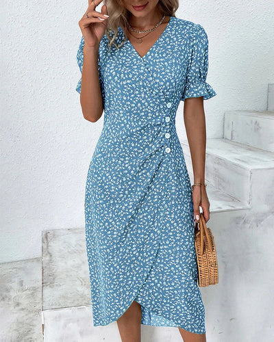 Karla | Blumenkleid  mit Kurzärmel und Blumendruck für Frühling