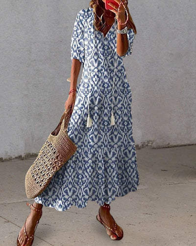 Laura | Maxikleid Sommer Elegante A-Linie mit V-Ausschnitt, Atmungsaktives Material