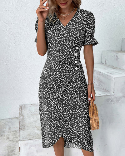 Karla | Blumenkleid  mit Kurzärmel und Blumendruck für Frühling