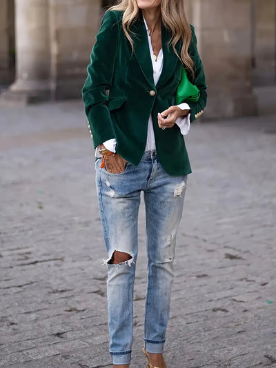 Sofia | Damenblazer Eleganter Samt, Maßgeschneiderte Passform, Grau