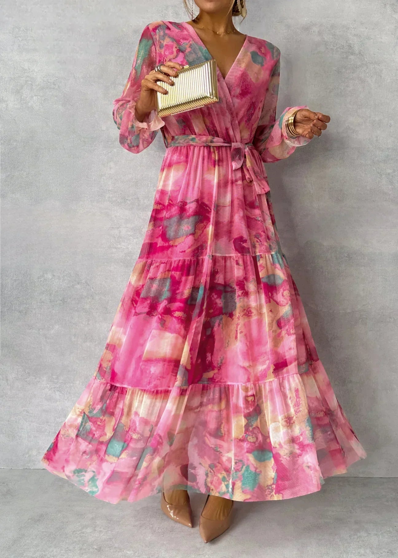 Alicia | Floral Elegance Langärmeliges Maxikleid für Frauen