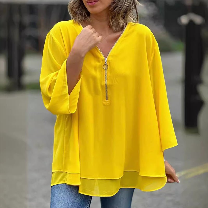 Aria | Damenhemd mit V-Ausschnitt und Reißverschluss aus Chiffon