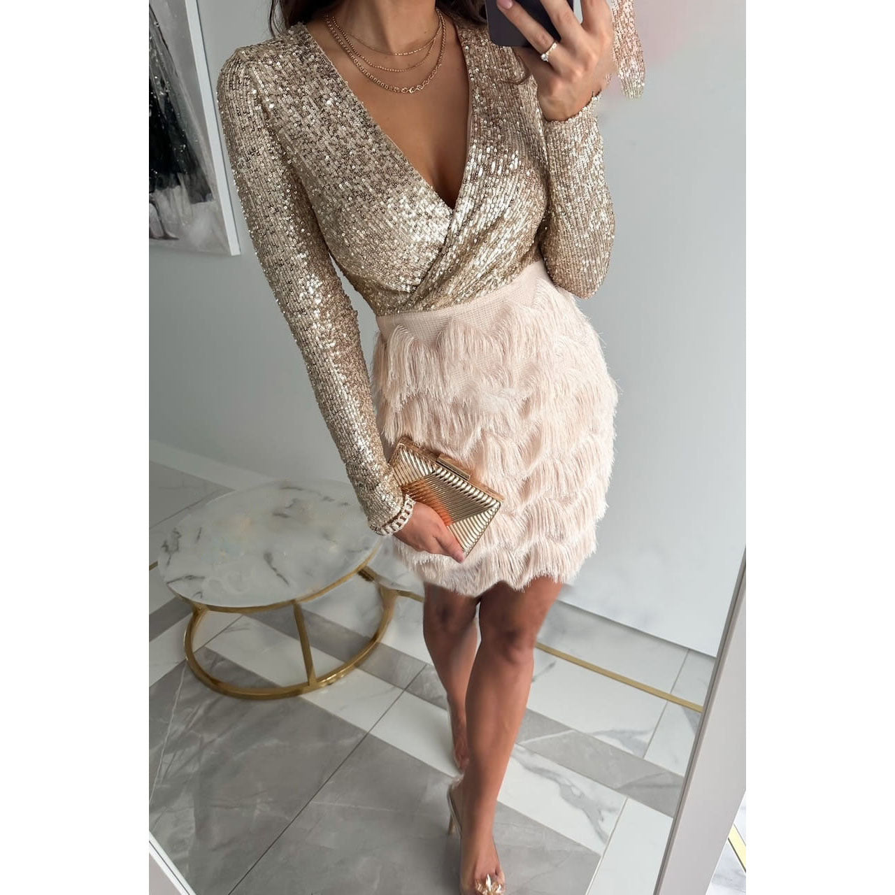 Sophia | Glitzerndes Abendkleid mit Fransen