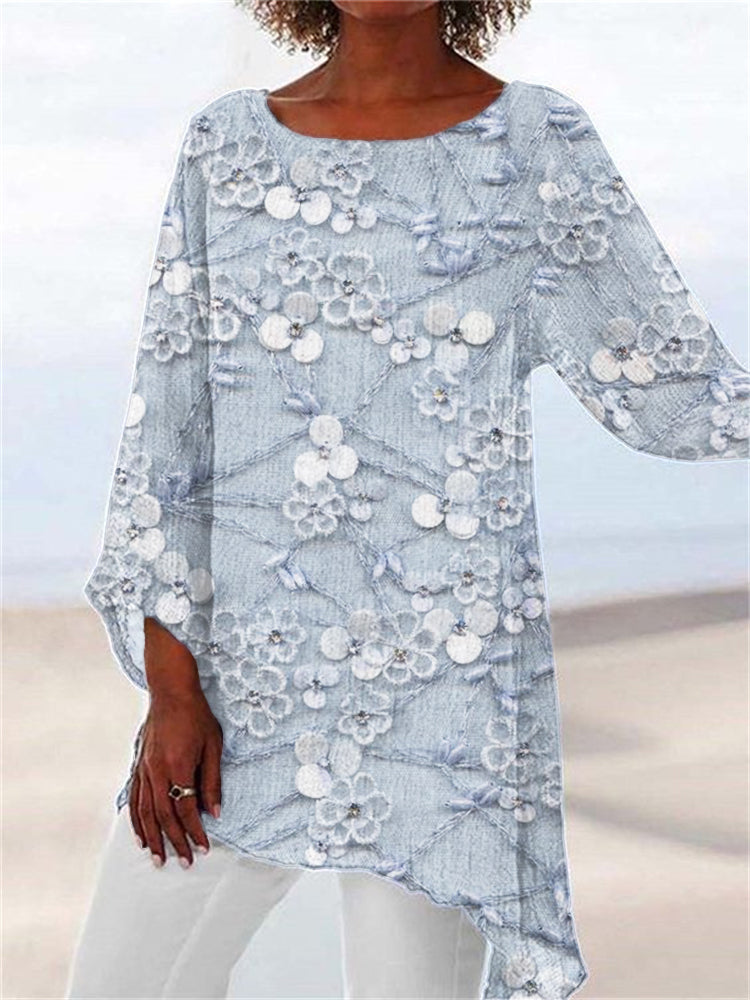 Ivendra | Damen Top mit Blumenprint und Asymmetrischem Saum