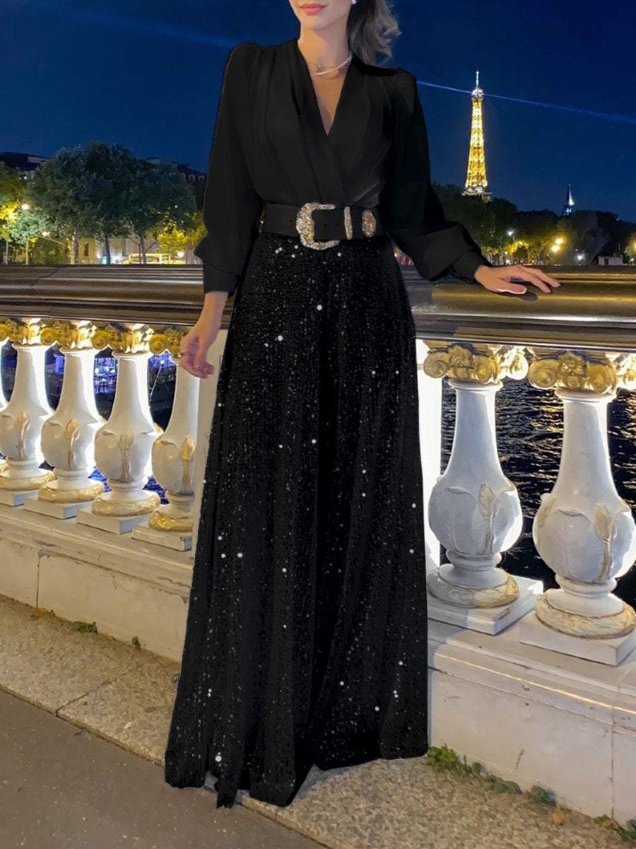 Katrin | Kleid mit V-Ausschnitt und Pailletten