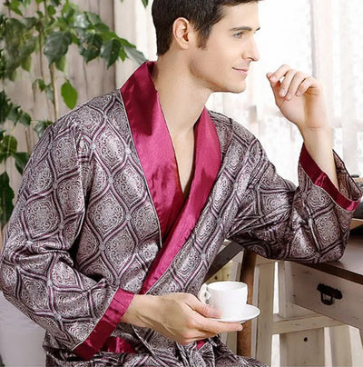 Stephan | Golddruck Luxus Satin Bademantel