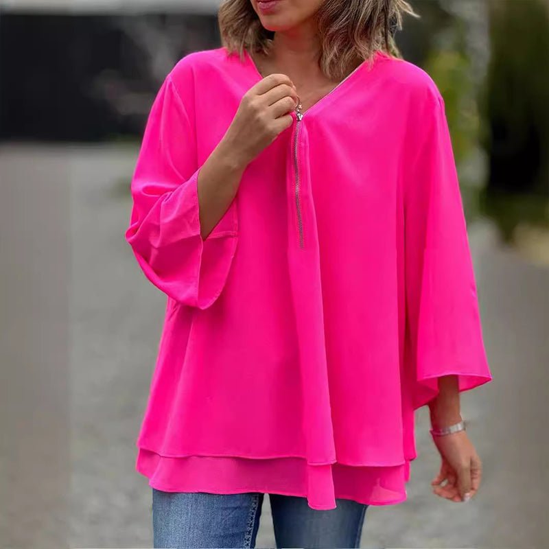 Aria | Damenhemd mit V-Ausschnitt und Reißverschluss aus Chiffon