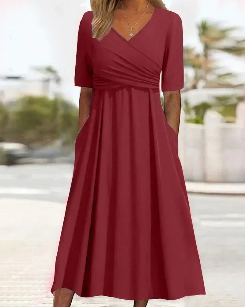 Alloura | Kreuzkleid Bequemes Patchwork Design, V-Ausschnitt, Kurzarm