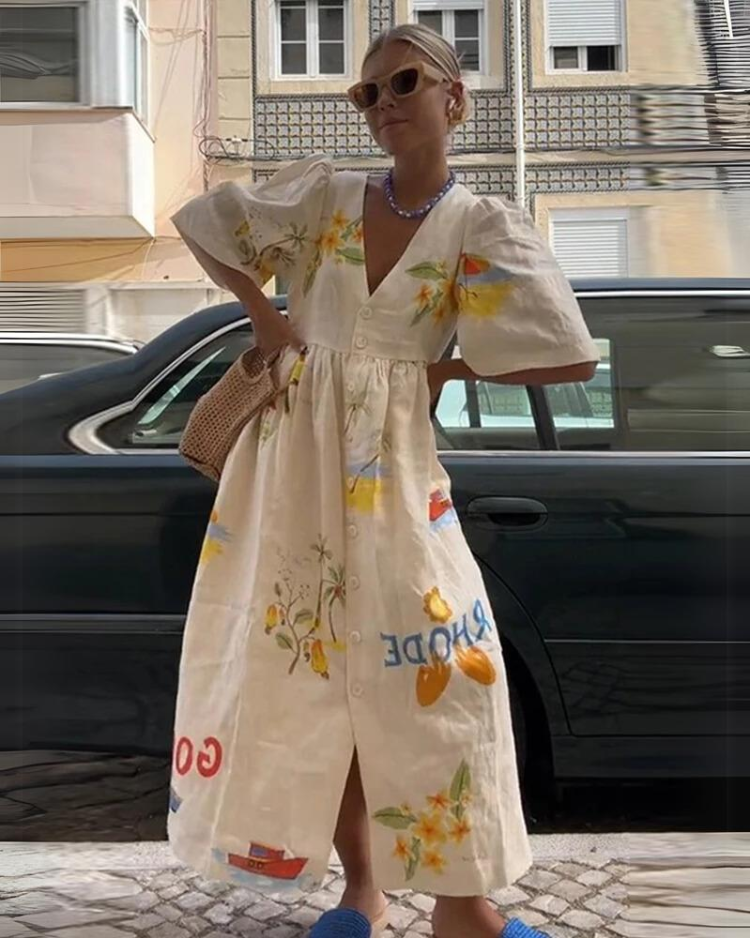 Nanna | Übergroßes V-Ausschnitt Damenkleid für Sommer Eleganz-4