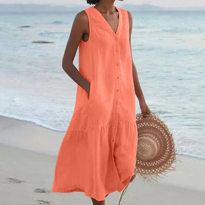 Marie | Hochwertiges Leinenkleid Damen in Zartrosa für Sommer