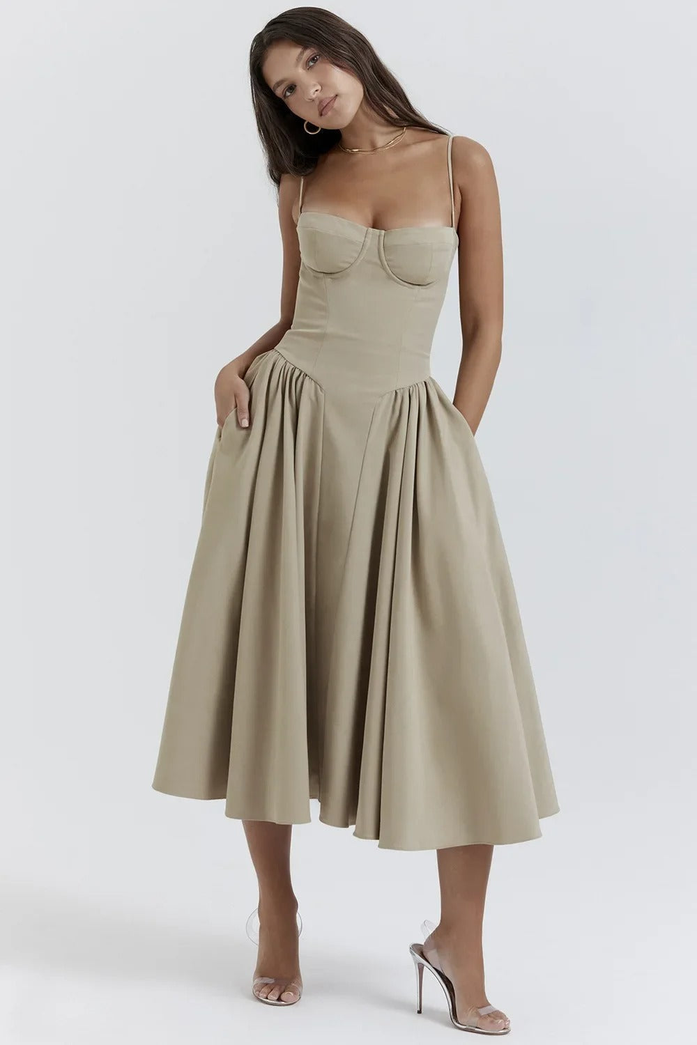 Elina | Ärmelloses Midikleid mit Korsettschnitt