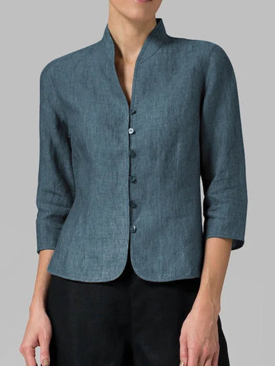 Brynna | Damenbluse Hochwertiger Chambray, Dreiviertelärmel