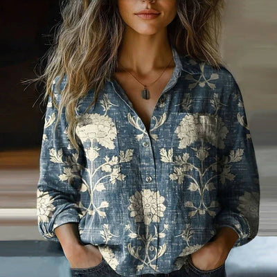 Fiona | Damenbluse mit Ethno-Print – Vintage-Stil