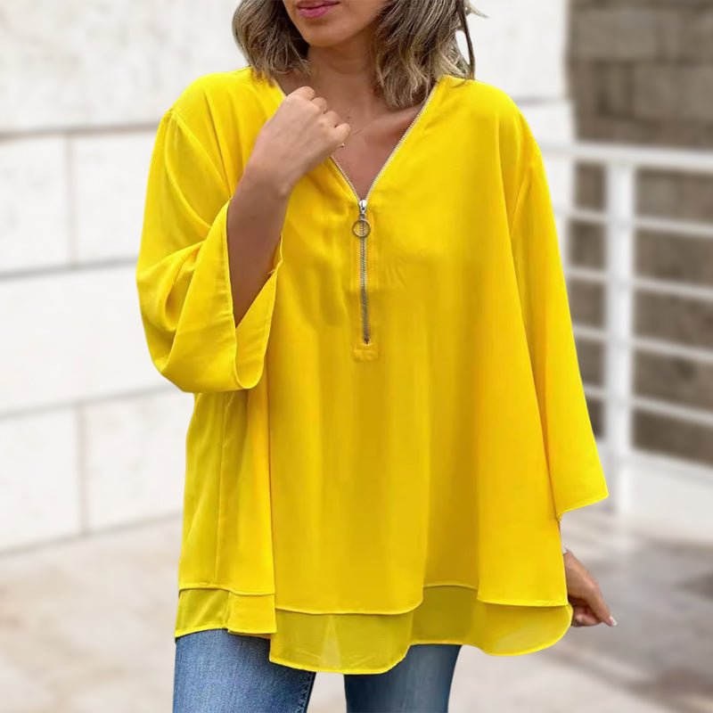 Aria | Damenhemd mit V-Ausschnitt und Reißverschluss aus Chiffon