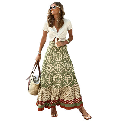 Boho Maxi Rock Damen | Langer Stretch Rock für Sommer & Festivals 2