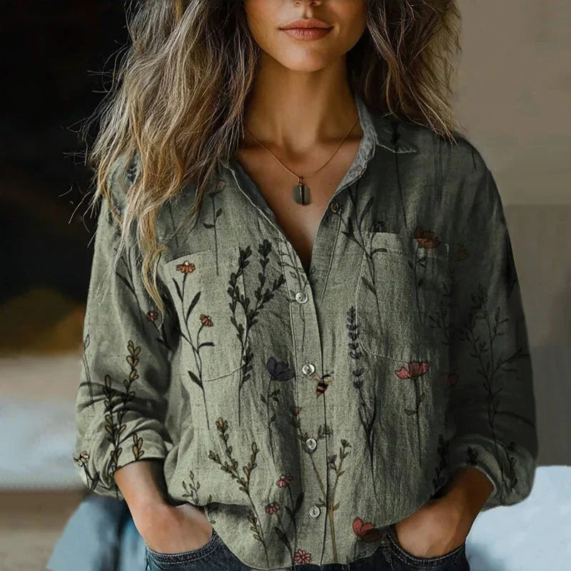 Fiona | Damenbluse mit Ethno-Print – Vintage-Stil