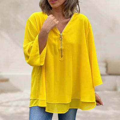 Aria | Damenhemd mit V-Ausschnitt und Reißverschluss aus Chiffon