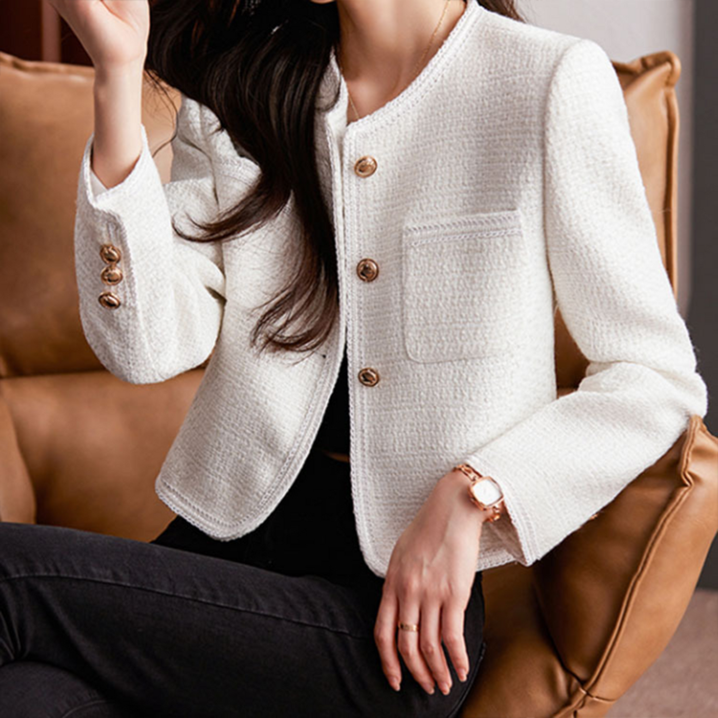 Marla | Damenjacke aus hochwertigem Tweed – Elegante Kurzjacke