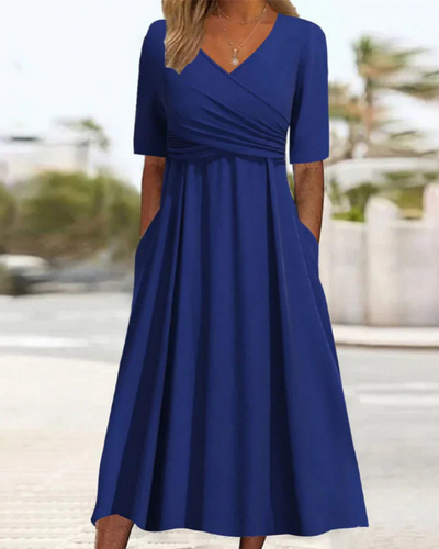 Alloura Kreuzkleid Damen – Bequemes Patchwork Design, V-Ausschnitt, Kurzarm-1