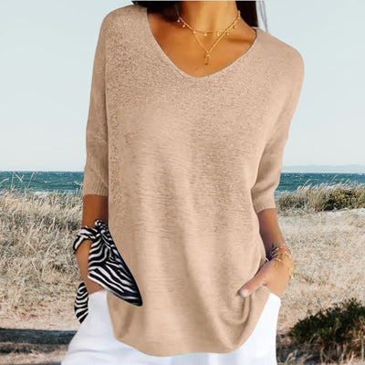 Gerda Damen Top – Leichtes V-Ausschnitt Design, Sommermode in Weiß und Rot-5