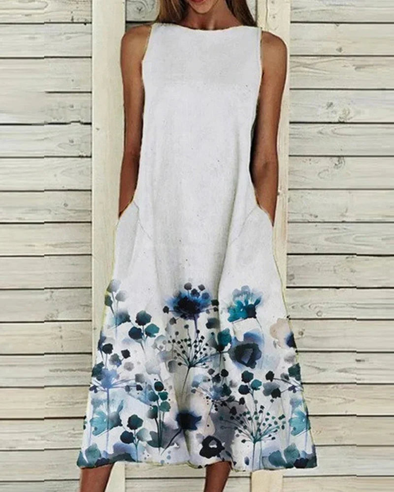 Sabine | Blumenprint A Linie Midi Kleid