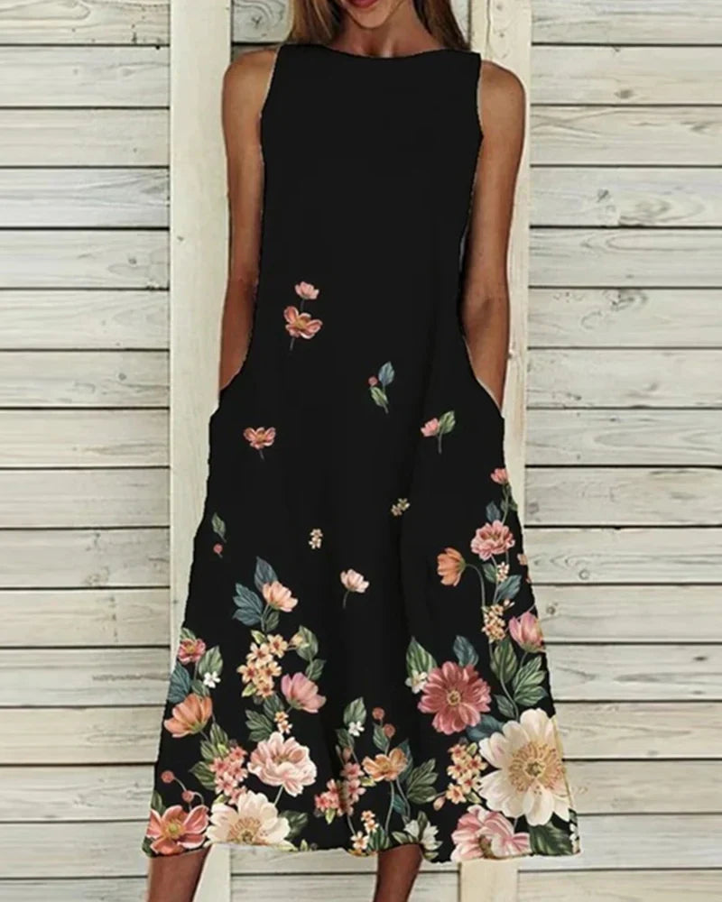 Sabine | Blumenprint A Linie Midi Kleid