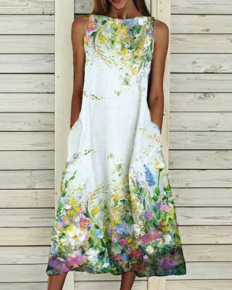 Sabine | Blumenprint A Linie Midi Kleid