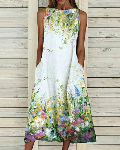 Sabine | Blumenprint A Linie Midi Kleid