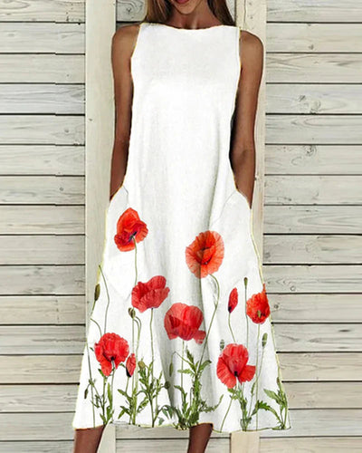 Sabine | Blumenprint A Linie Midi Kleid