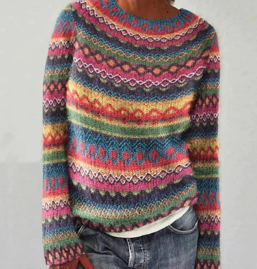 Claudia | Mehrfarbig gestreifter Winterpullover