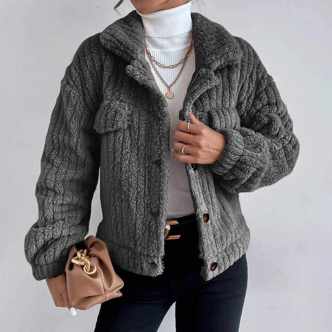 Monika | Eleganter Teddy Mantel Kurz mit Taschen Warm coat