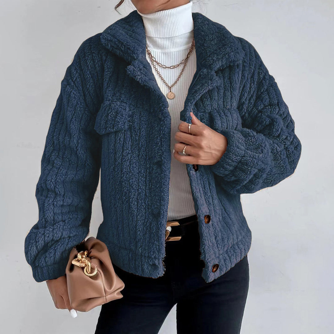 Monika | Eleganter Teddy Mantel Kurz mit Taschen Warm coat