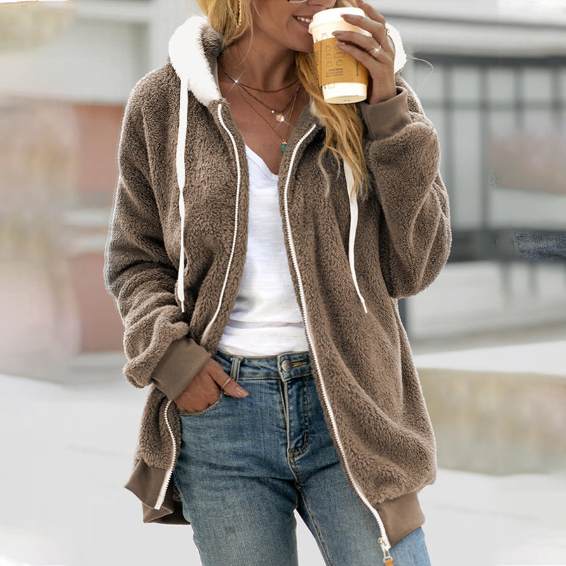Klaudia | Lässig & Stylisch Warmer Teddymantel mit Kapuze