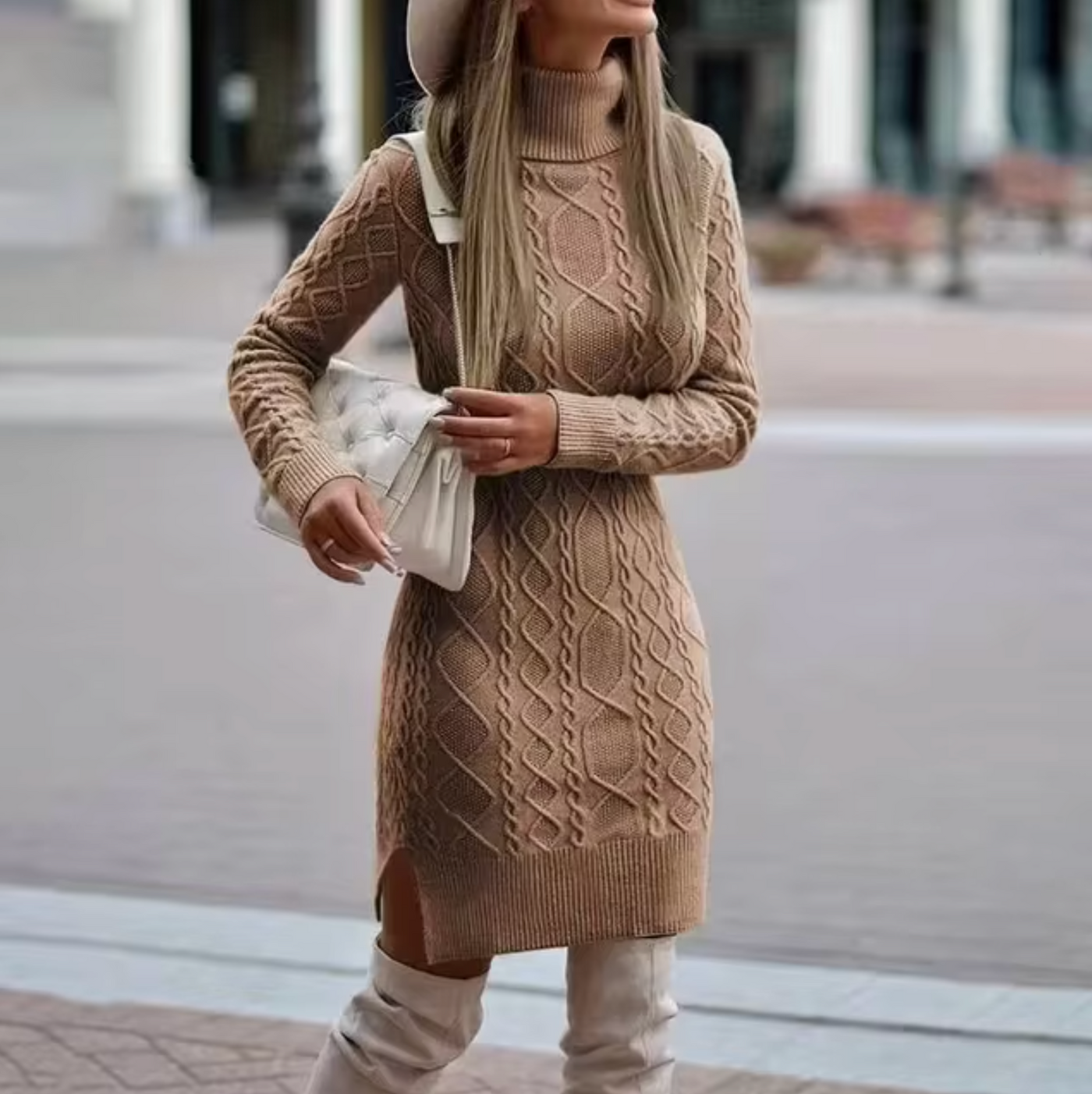 Lisa | Elegantes Langarm Strickkleid Midi