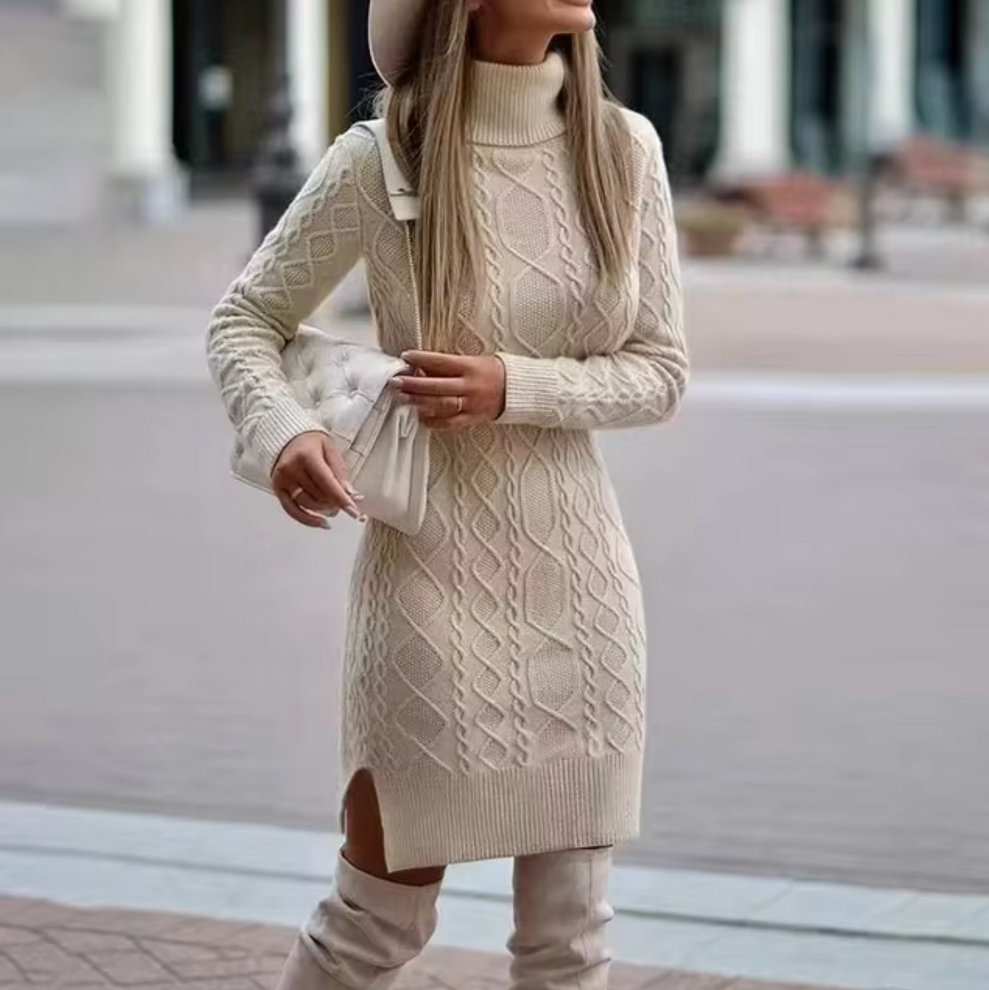 Lisa | Elegantes Langarm Strickkleid Midi
