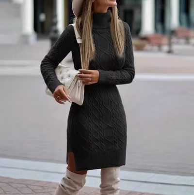 Lisa | Elegantes Langarm Strickkleid Midi