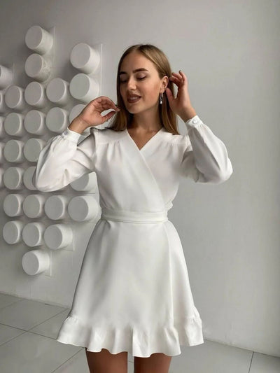 Klaudia | Langärmliges V Ausschnitt Minikleid