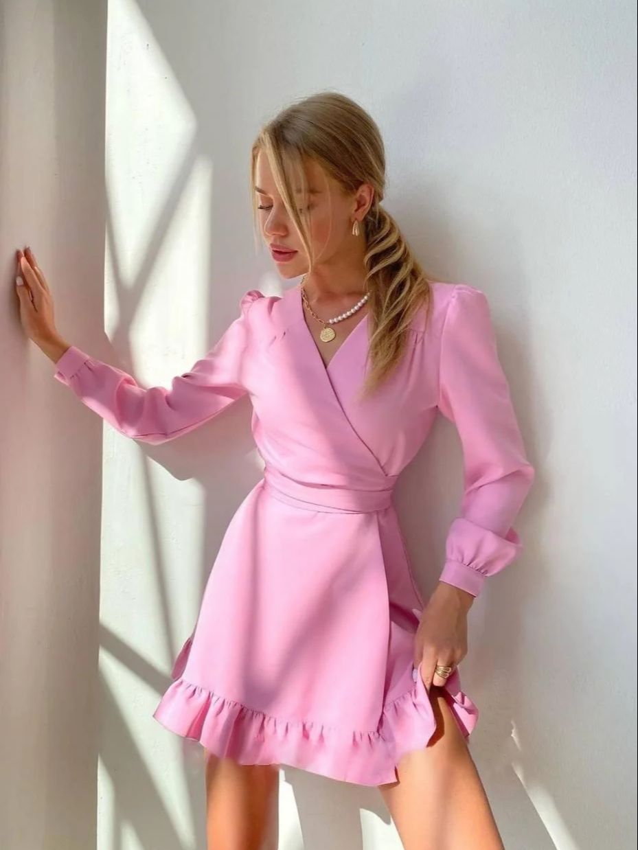Klaudia | Langärmliges V Ausschnitt Minikleid