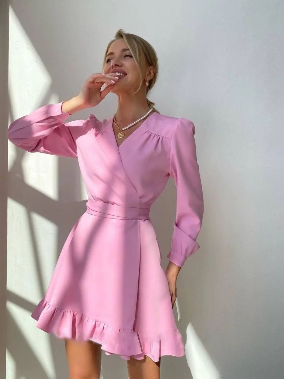 Klaudia | Langärmliges V Ausschnitt Minikleid