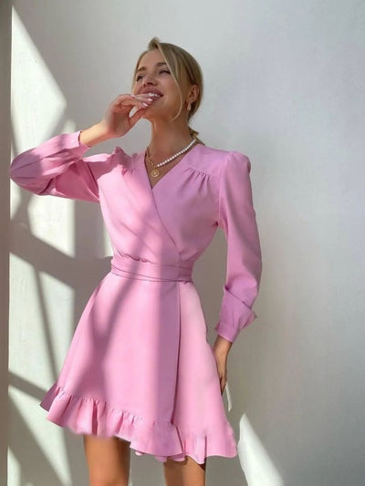 Klaudia | Langärmliges V Ausschnitt Minikleid