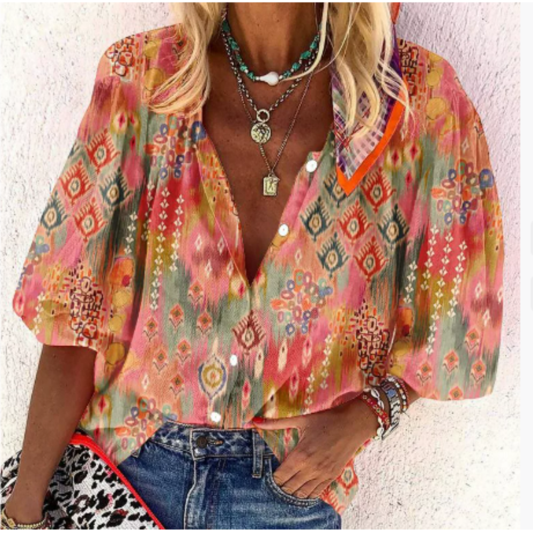 Eleonora | Ballon kurze Ärmel und V Neck  Bluse
