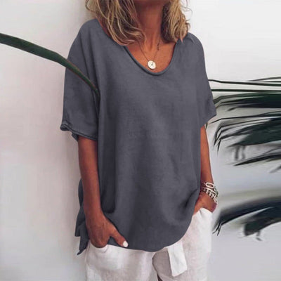 Beatrice Damenbluse – Atmungsaktives Material, V-Ausschnitt, Kurzarm-1