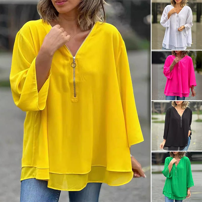 Aria | Damenhemd mit V-Ausschnitt und Reißverschluss aus Chiffon