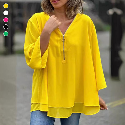 Aria | Damenhemd mit V-Ausschnitt und Reißverschluss aus Chiffon