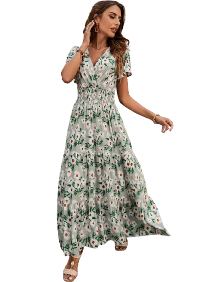 Sara | Floralem V-Ausschnitt Maxikleid