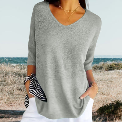 Sophia | Top  Leichtes V-Ausschnitt Design, Sommermode in Weiß und Rot