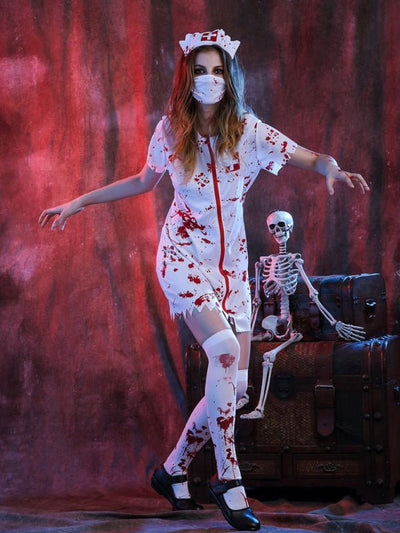 Stephanie | Gruseliges Krankenschwester Kostüm with Blood Splatter Mini Kleid